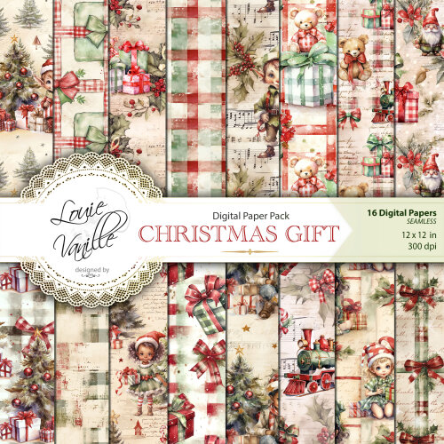 Kit Presente de Natal Vintage Papéis Digitais Seamless (Sem Emenda)