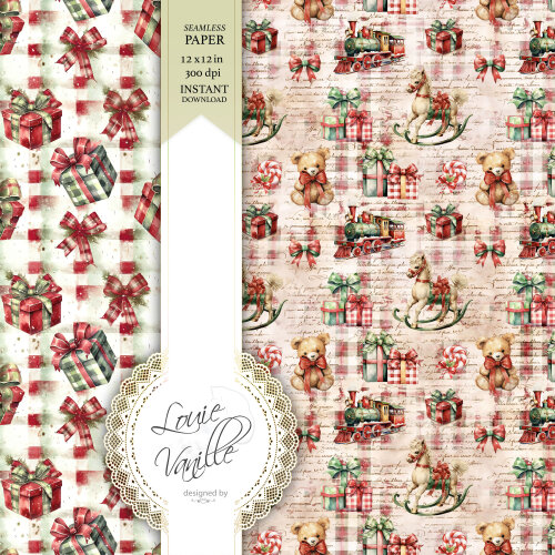 Kit Presente de Natal Vintage Papéis Digitais Seamless (Sem Emen
