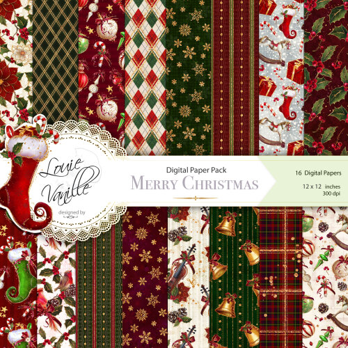 Kit Natal Tradicional com Glíter Papéis Digitais Seamless (Sem Emenda)