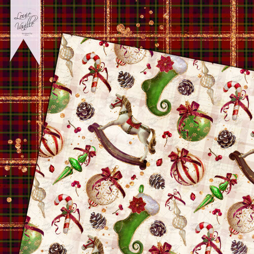 Kit Natal Tradicional com Glíter Papéis Digitais Seamless (Sem 