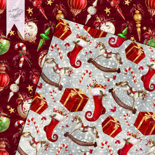Kit Natal Tradicional com Glíter Papéis Digitais Seamless (Sem 