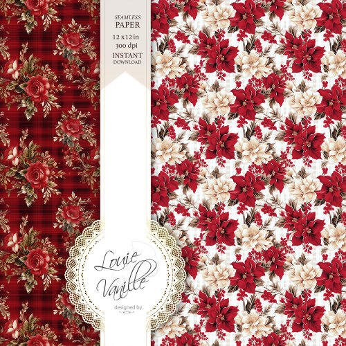 Kit Floral de Natal Papéis Digitais Seamless (Sem Emenda)