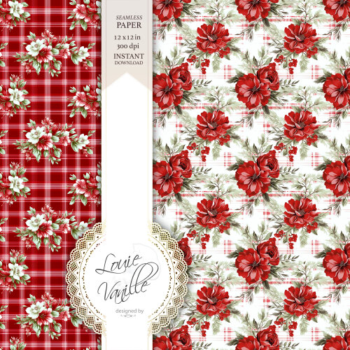 Kit Floral de Natal Papéis Digitais Seamless (Sem Emenda)