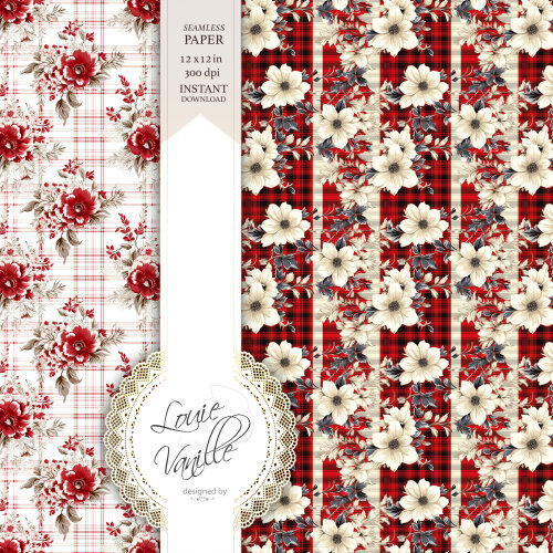 Kit Floral de Natal Papéis Digitais Seamless (Sem Emenda)