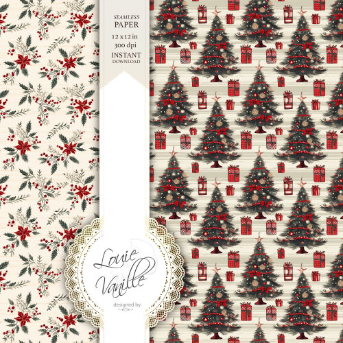 Kit Natal Vintage Vermelho Papéis Digitais Seamless (Sem Emenda)