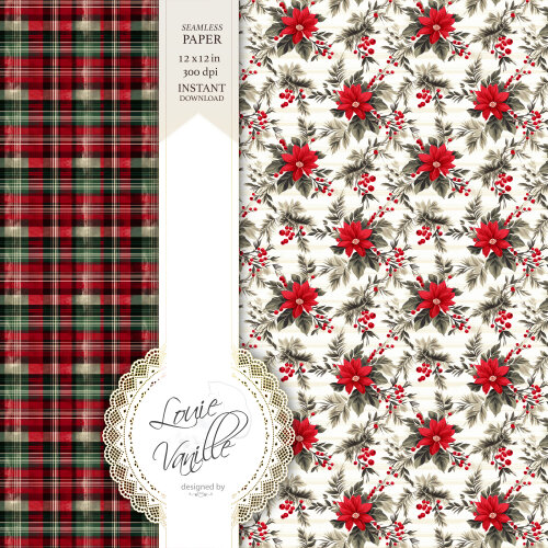 Kit Natal Vintage Vermelho Papéis Digitais Seamless (Sem Emenda)