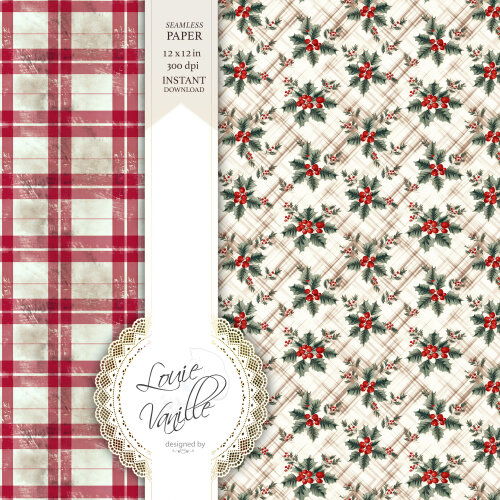 Kit Natal Vintage Vermelho Papéis Digitais Seamless (Sem Emenda)