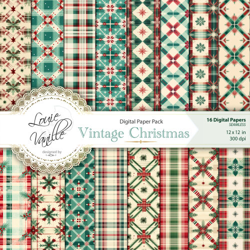 Kit Natal Vintage Papéis Digitais Seamless (Sem Emenda)