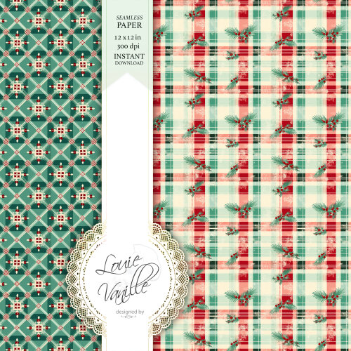 Kit Natal Vintage Papéis Digitais Seamless (Sem Emenda)