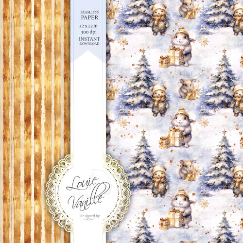 Kit Natal Dourado e Azul Papéis Digitais Seamless (Sem Emenda)