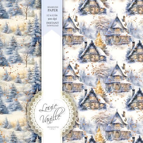 Kit Natal Dourado e Azul Papéis Digitais Seamless (Sem Emenda)