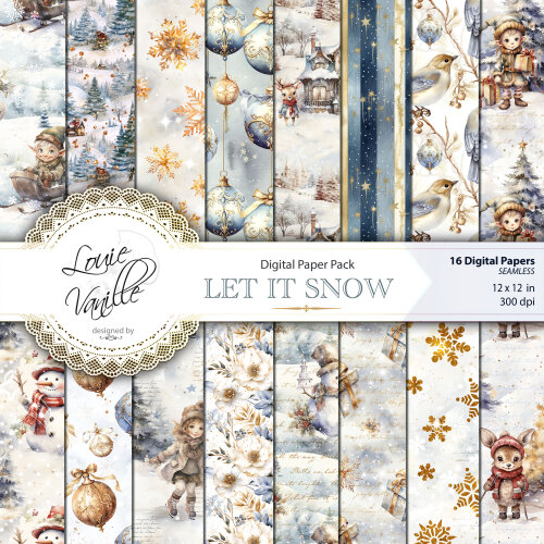 Kit Natal na Neve Papéis Digitais Seamless (Sem Emenda)