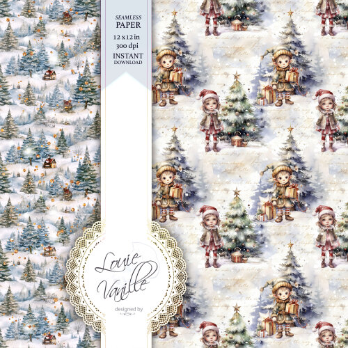 Kit Natal na Neve Papéis Digitais Seamless (Sem Emenda)