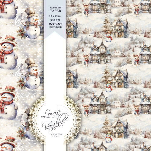 Kit Natal na Neve Papéis Digitais Seamless (Sem Emenda)