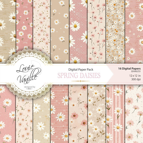 Kit Margaridas Cor de Rosas Papéis Digitais Seamless (Sem Emenda)