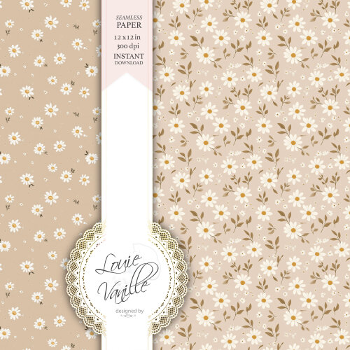 Kit Margaridas Cor de Rosas Papéis Digitais Seamless (Sem Emenda