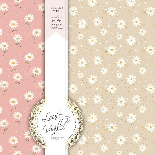 Kit Margaridas Cor de Rosas Papéis Digitais Seamless (Sem Emenda