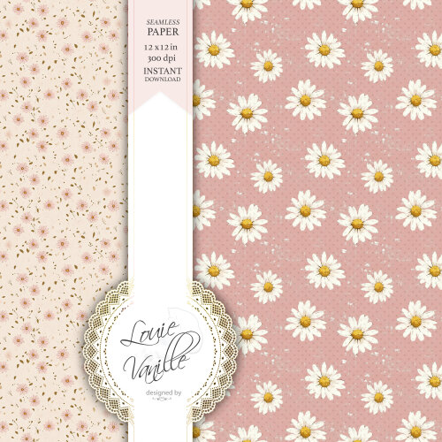 Kit Margaridas Cor de Rosas Papéis Digitais Seamless (Sem Emenda