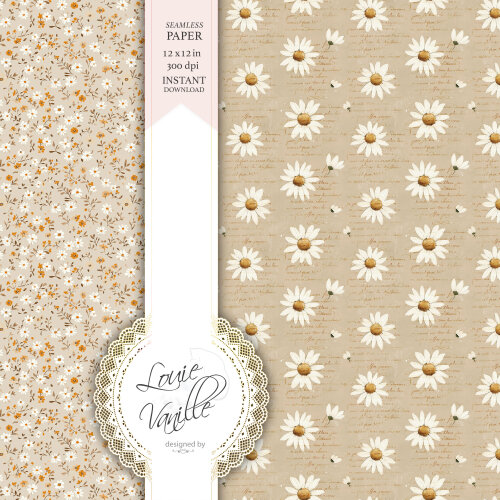 Kit Margaridas Cor de Rosas Papéis Digitais Seamless (Sem Emenda