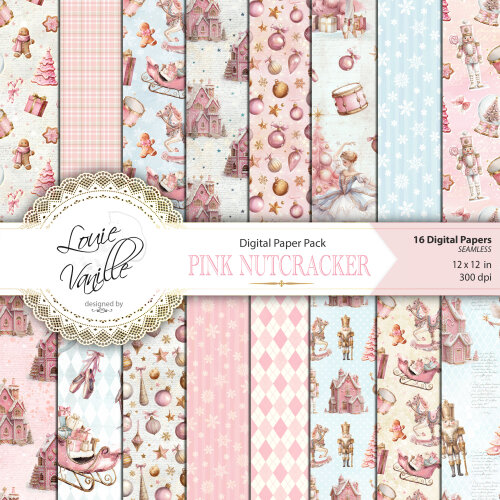 Kit O Quebra-Nozes Cor de Rosa Natal Papéis Digitais Seamless (Sem Emenda)