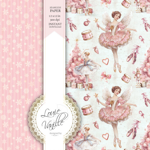 Kit O Quebra-Nozes Cor de Rosa Natal Papéis Digitais Seamless (S