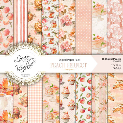 Kit Floral Doce de Pêssego Papéis Digitais Seamless (Sem Emenda)