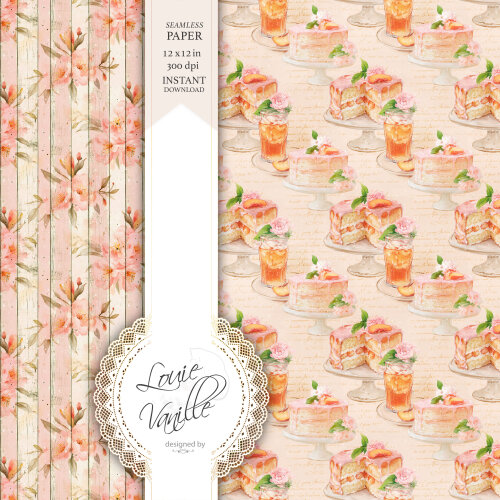 Kit Floral Doce de Pêssego Papéis Digitais Seamless (Sem Emenda