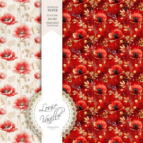 Kit Floral Papoulas Papéis Digitais Seamless (Sem Emenda)