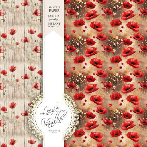 Kit Floral Papoulas Papéis Digitais Seamless (Sem Emenda)