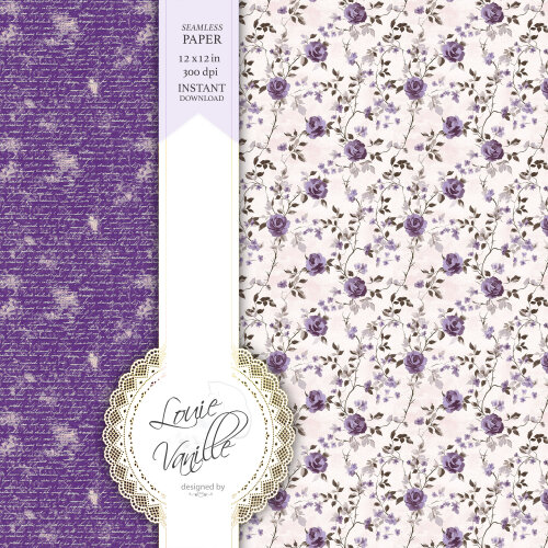 Kit Floral Roxo Vintage Papéis Digitais Seamless (Sem Emenda)