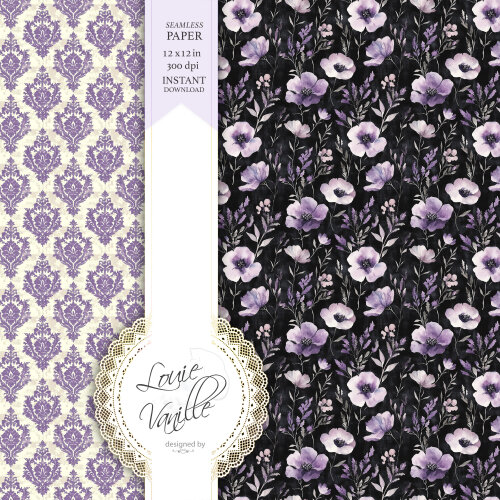 Kit Floral Roxo Vintage Papéis Digitais Seamless (Sem Emenda)
