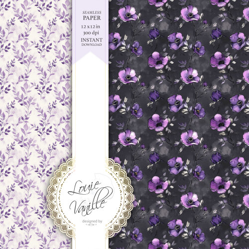 Kit Floral Roxo Vintage Papéis Digitais Seamless (Sem Emenda)