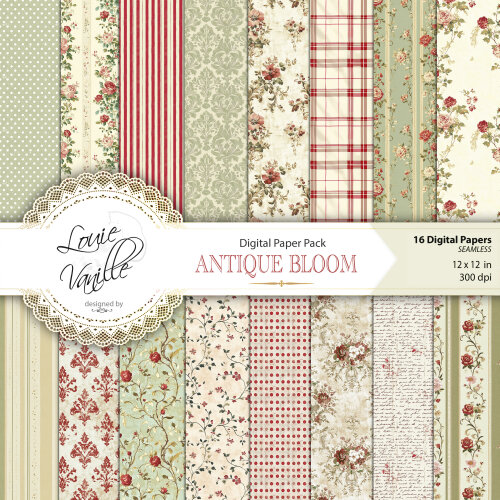 Kit Floral Vintage Vermelho Papéis Digitais Seamless (Sem Emenda)