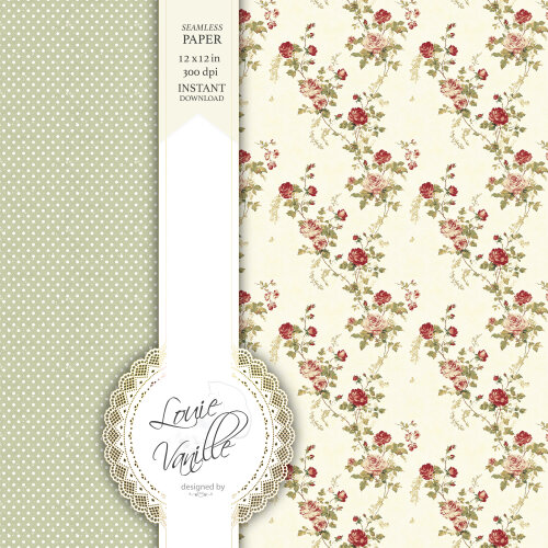 Kit Floral Vintage Vermelho Papéis Digitais Seamless (Sem Emenda