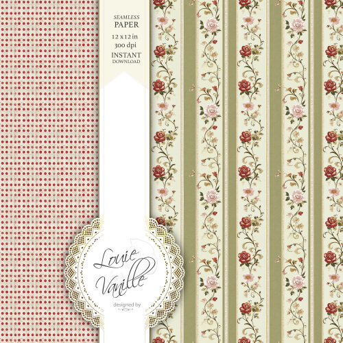 Kit Floral Vintage Vermelho Papéis Digitais Seamless (Sem Emenda