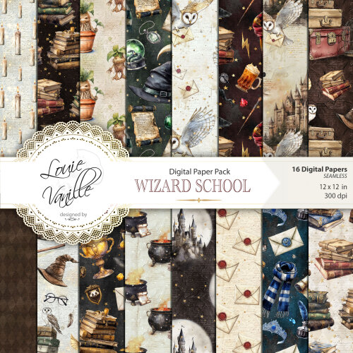 Kit Escola de Magia e Bruxaria Papéis Digitais Seamless (Sem Emenda)