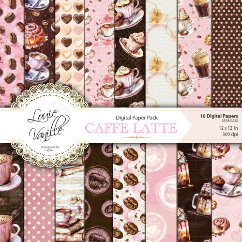 Kit Café Latte Cor de Rosa Papéis Digitais Seamless (Sem Emenda)