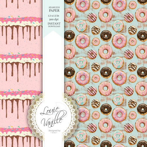 Kit Hora do Donut Papéis Digitais Seamless (Sem Emenda)
