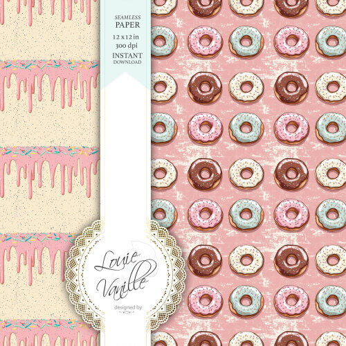 Kit Hora do Donut Papéis Digitais Seamless (Sem Emenda)