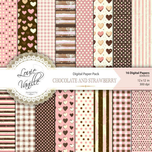 Kit Chocolate com Morango Papéis Digitais Seamless (Sem Emenda)