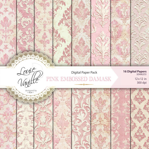Kit Arabesco Rosa Vintage em Relevo Papéis Digitais Seamless (Sem Emenda)