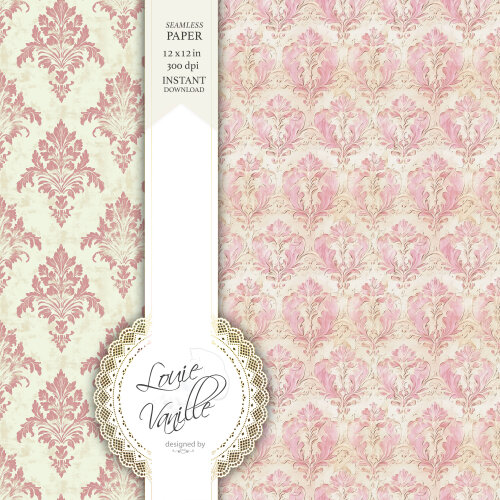 Kit Arabesco Rosa Vintage em Relevo Papéis Digitais Seamless (Se
