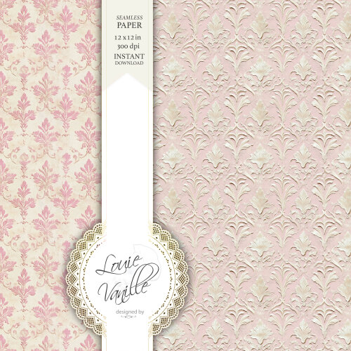 Kit Arabesco Rosa Vintage em Relevo Papéis Digitais Seamless (Se