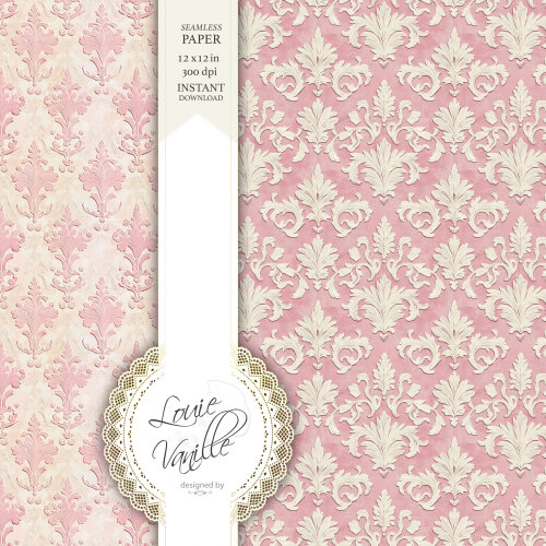 Kit Arabesco Rosa Vintage em Relevo Papéis Digitais Seamless (Se