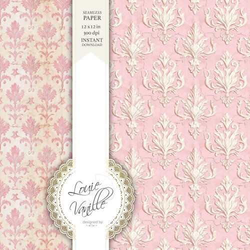 Kit Arabesco Rosa Vintage em Relevo Papéis Digitais Seamless (Se