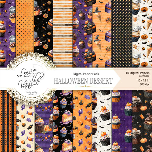 Kit Sobremesas de Halloween Papéis Digitais Seamless (Sem Emenda)