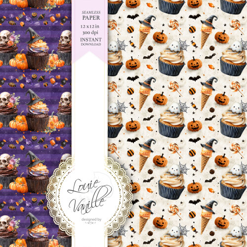 Kit Sobremesas de Halloween Papéis Digitais Seamless (Sem Emenda