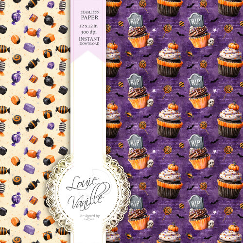 Kit Sobremesas de Halloween Papéis Digitais Seamless (Sem Emenda