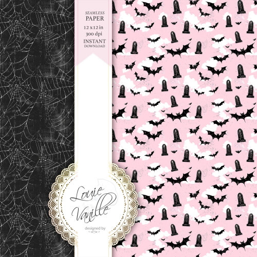 Kit Halloween Cor de Rosa Papéis Digitais Seamless (Sem Emenda)