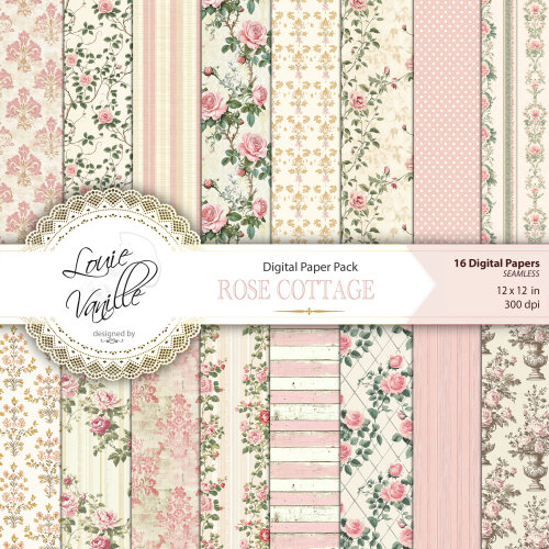 Kit Jardim de Rosas Cottage Vintage Papéis Digitais Seamless (Sem Emenda)